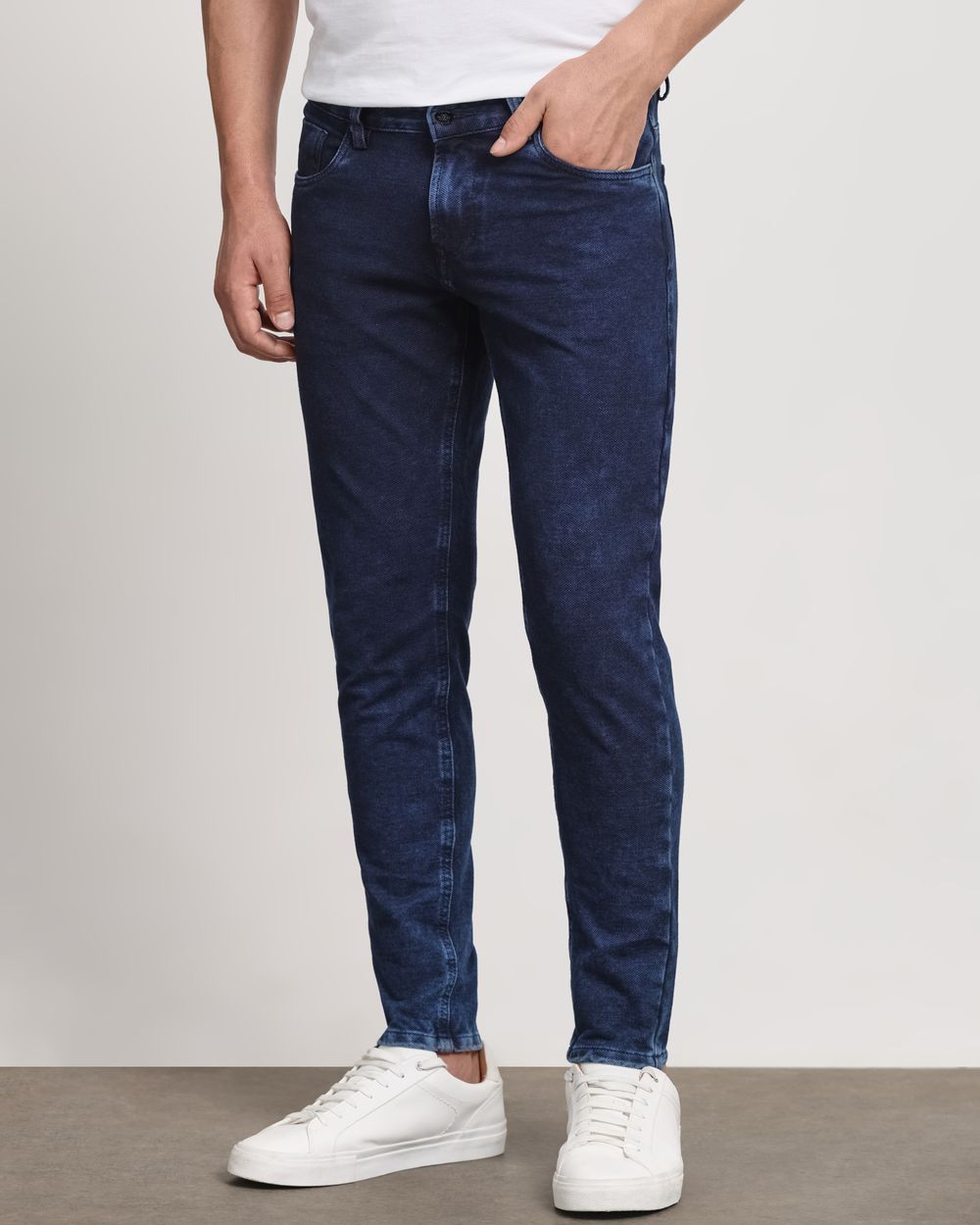 Dark Indigo Blue Ankle Length Jersey Denim