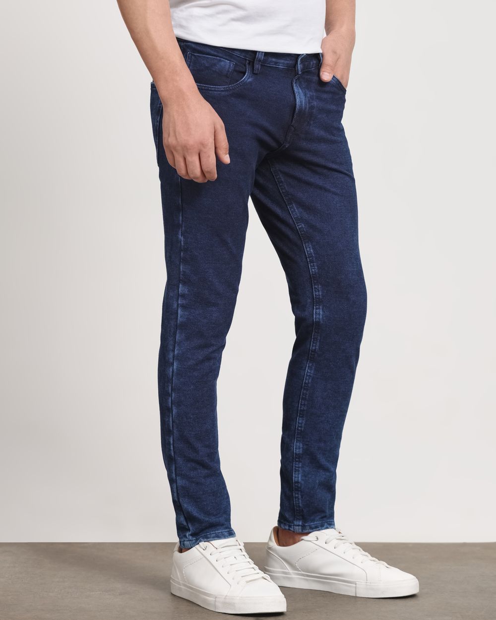Dark Indigo Blue Ankle Length Jersey Denim
