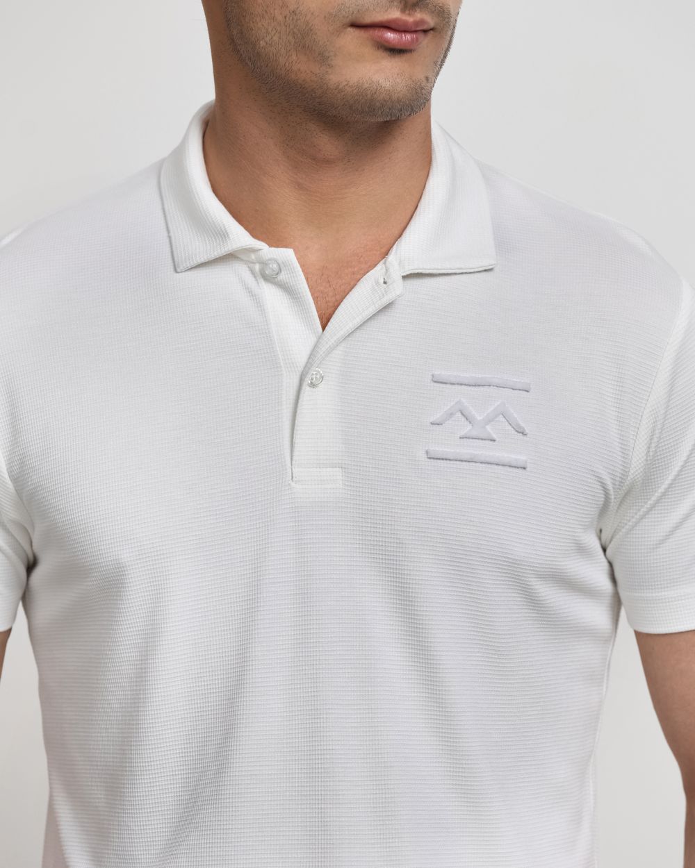 White Textured Stretch Slim Fit Polo