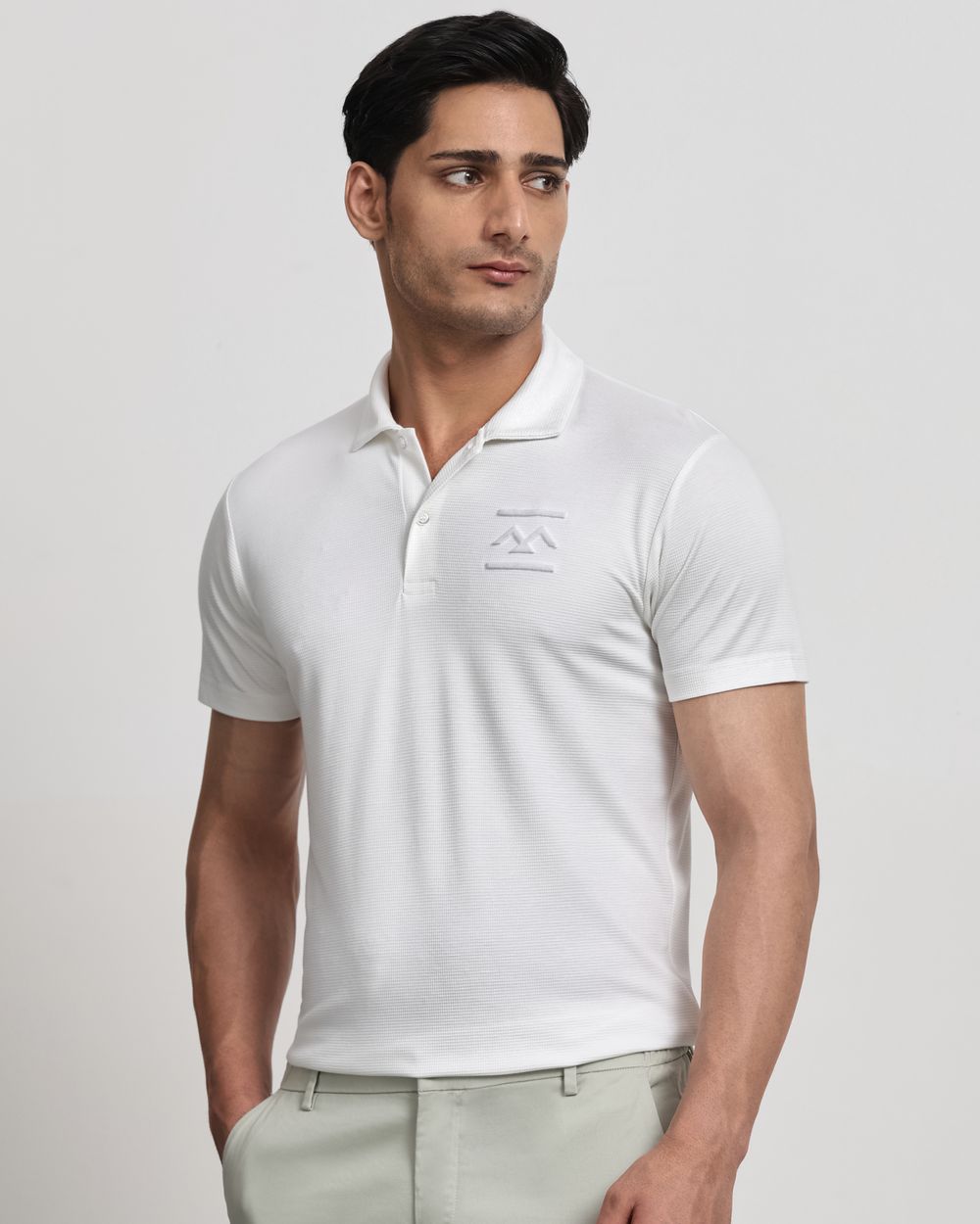 White Textured Stretch Slim Fit Polo