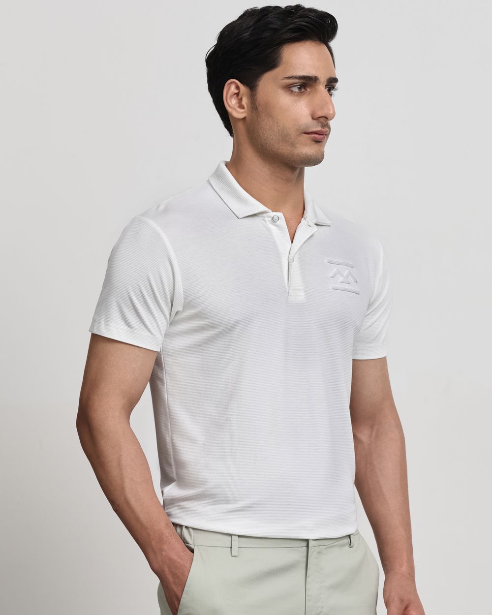White Textured Stretch Slim Fit Polo