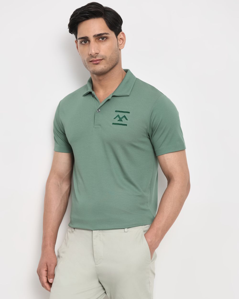 Green Textured Stretch Slim Fit Polo