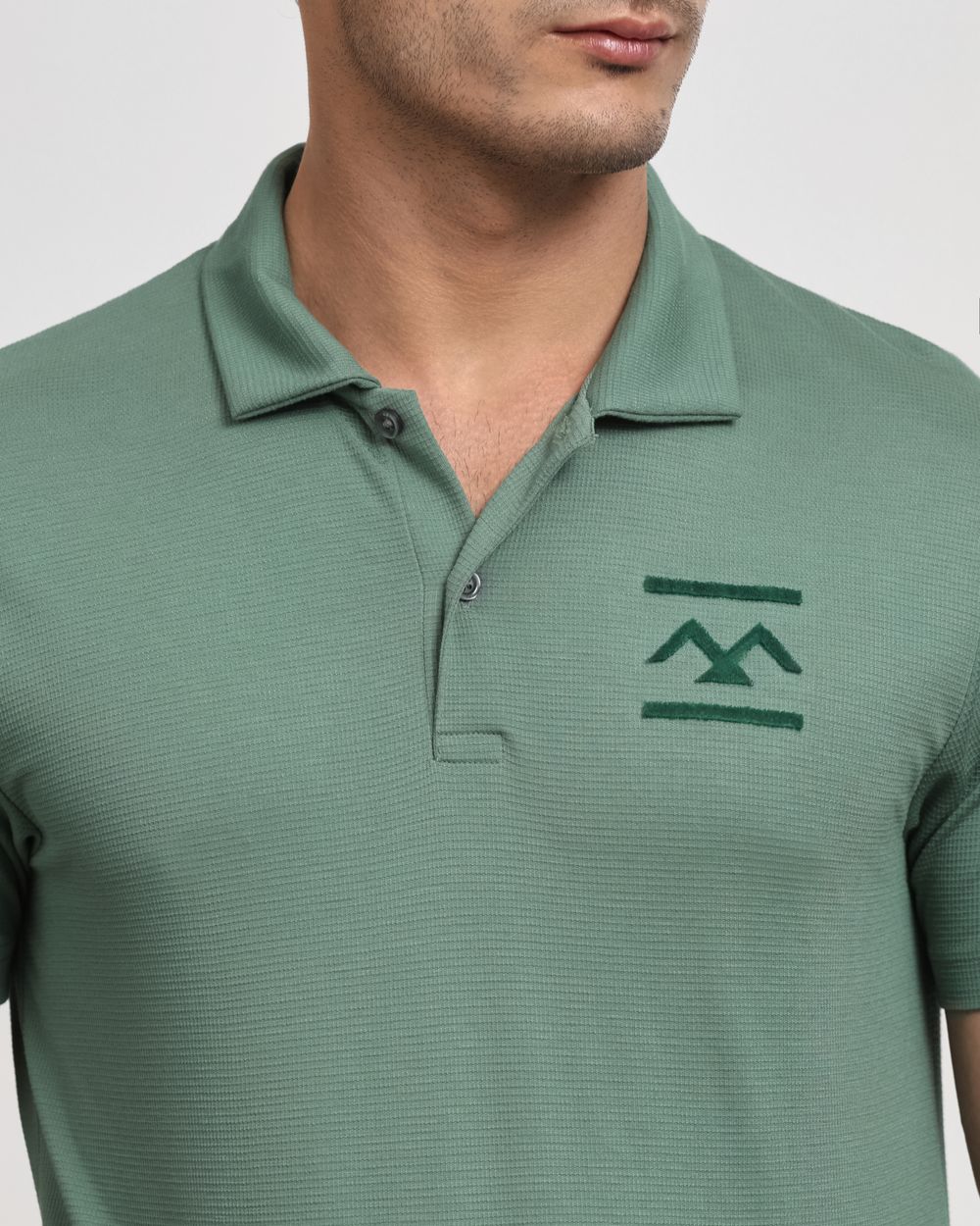 Green Textured Stretch Slim Fit Polo