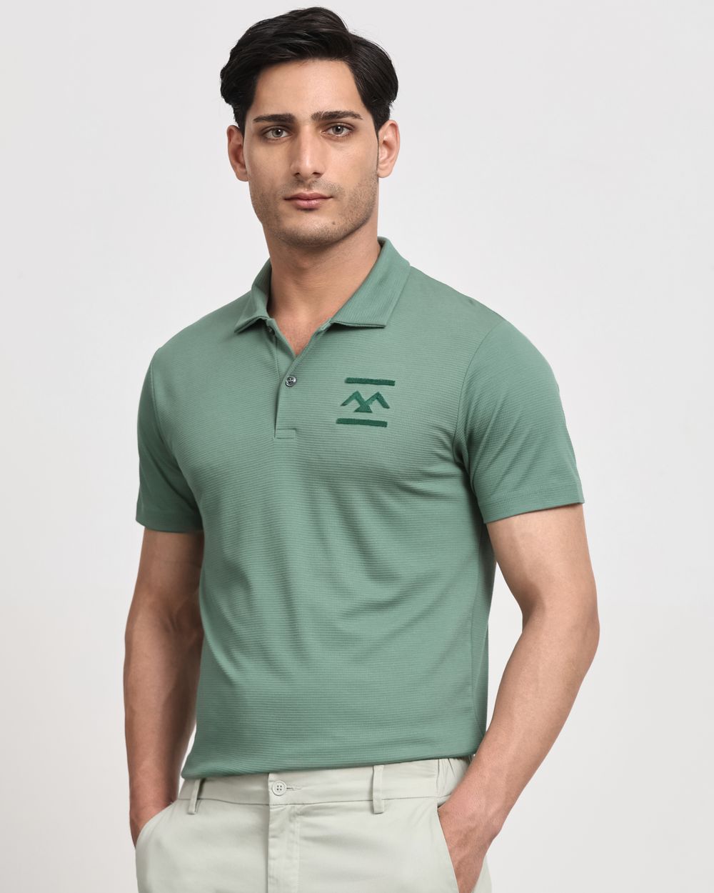 Green Textured Stretch Slim Fit Polo