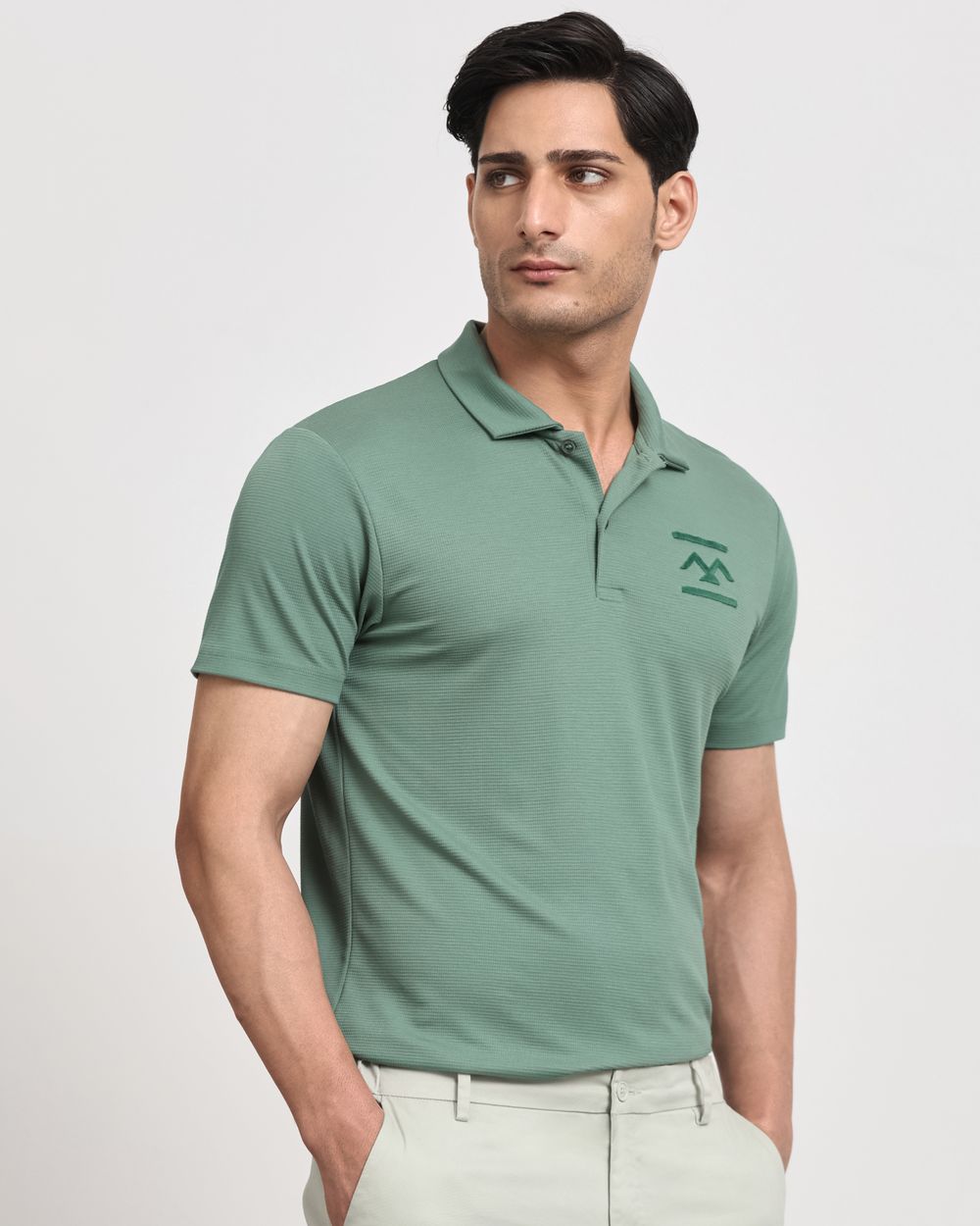 Green Textured Stretch Slim Fit Polo