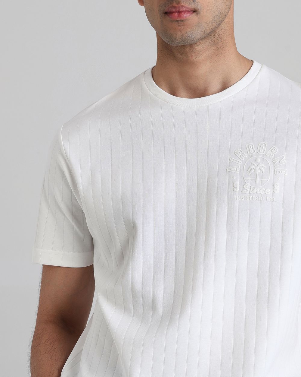 White Textured Graphic Regular Fit T-Shirt