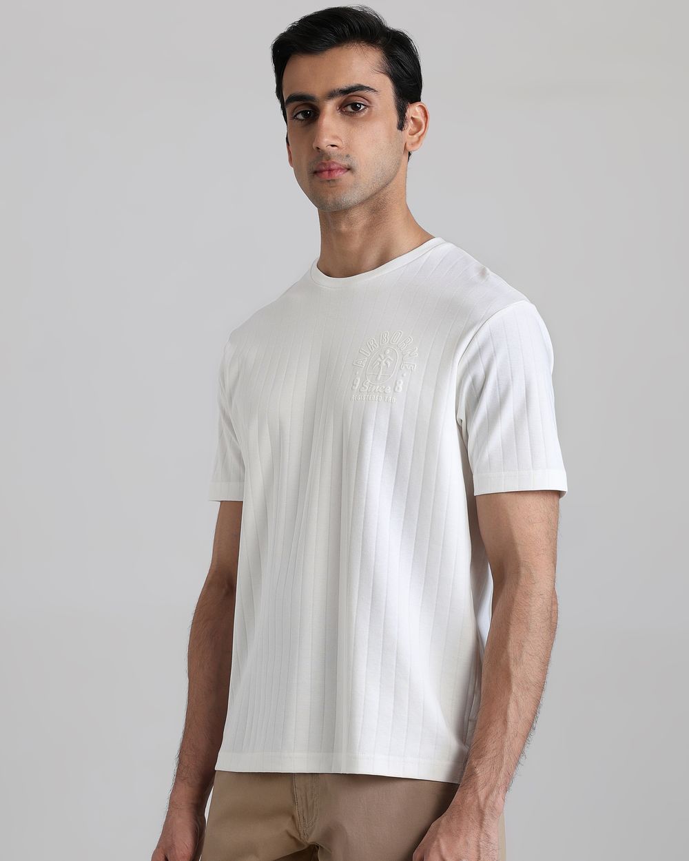 White Textured Graphic Regular Fit T-Shirt