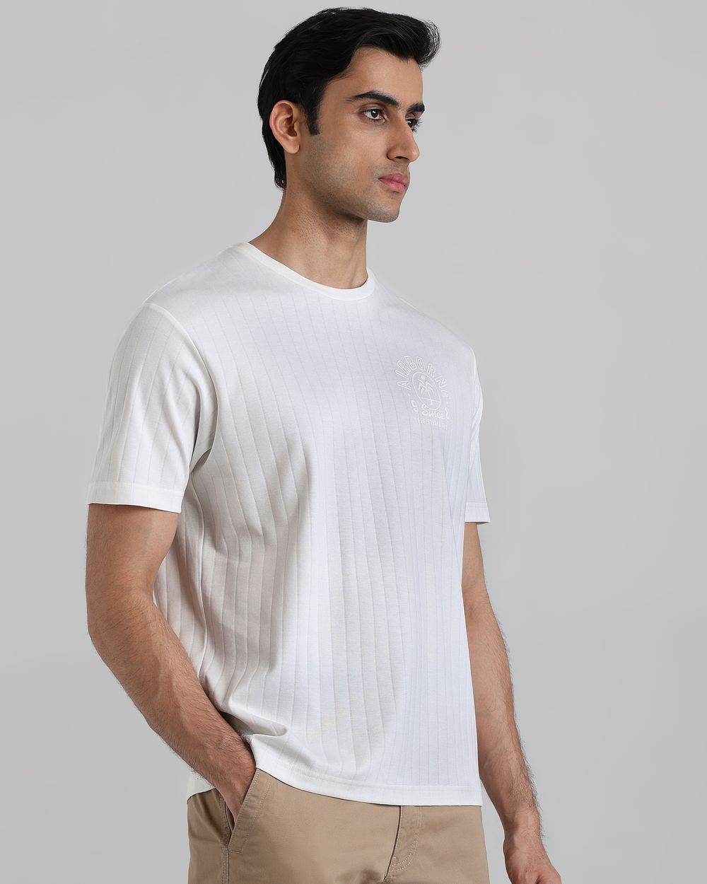 White Textured Graphic Regular Fit T-Shirt