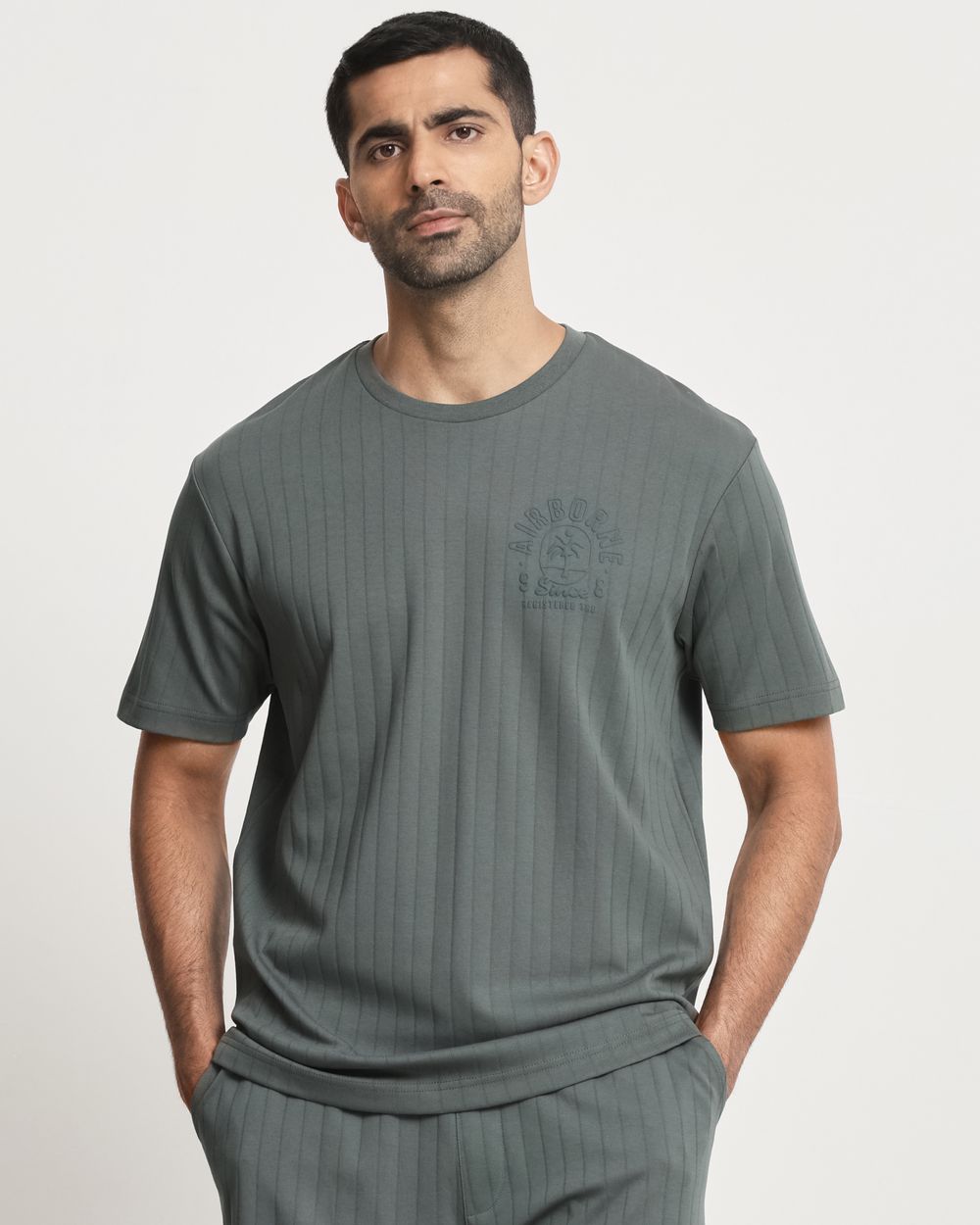 Olive Textured Graphic Regular Fit T-Shirt