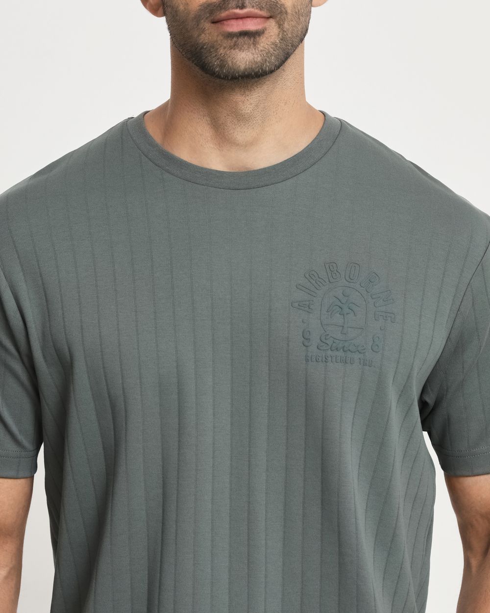 Olive Textured Graphic Regular Fit T-Shirt