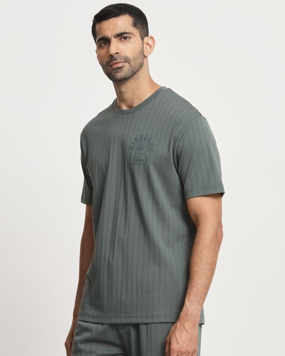 Olive Textured Graphic Regular Fit T-Shirt