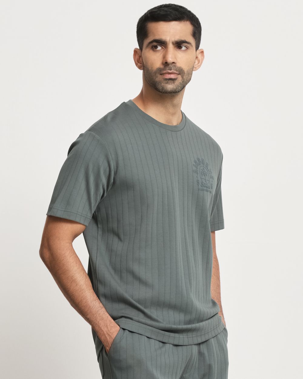Olive Textured Graphic Regular Fit T-Shirt