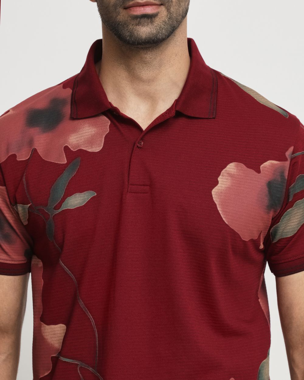 Maroon Floral Print Slim Fit T-Shirt