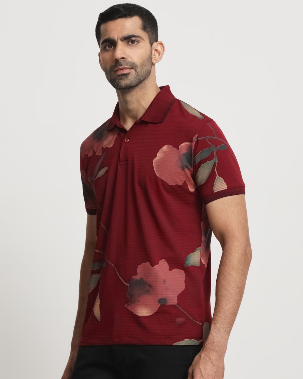Maroon Floral Print Slim Fit T-Shirt