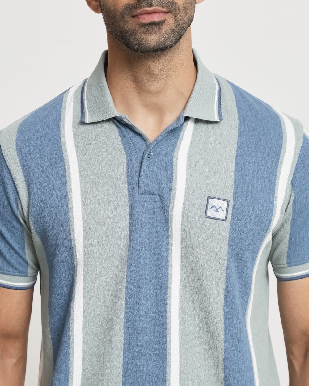 Light Green Terry-Towel Stripe Slim Fit T-Shirt