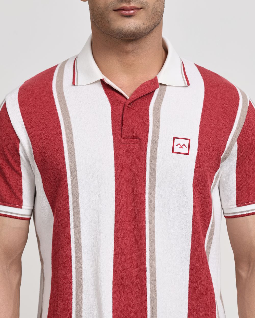 Maroon Terry-Towel Stripe Slim Fit T-Shirt
