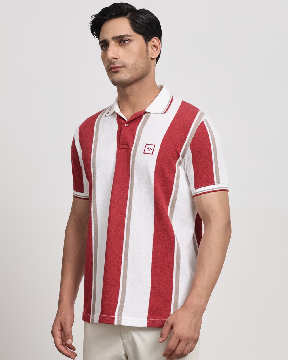 Maroon Terry-Towel Stripe Slim Fit T-Shirt