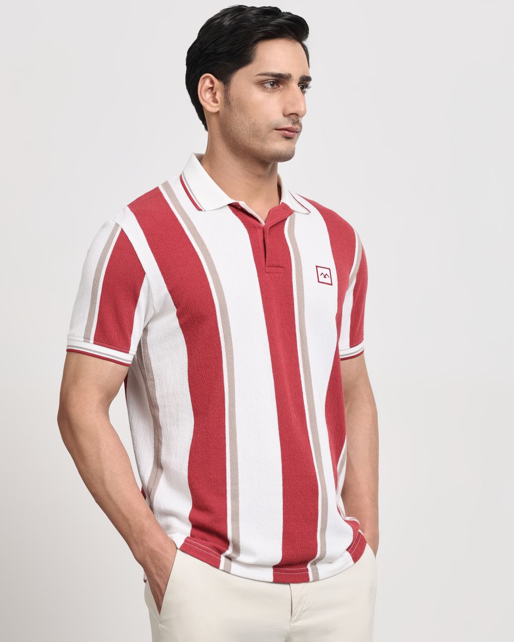 Maroon Terry-Towel Stripe Slim Fit T-Shirt