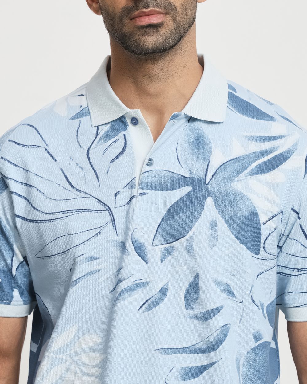 Blue Floral Print Slim Fit Polo