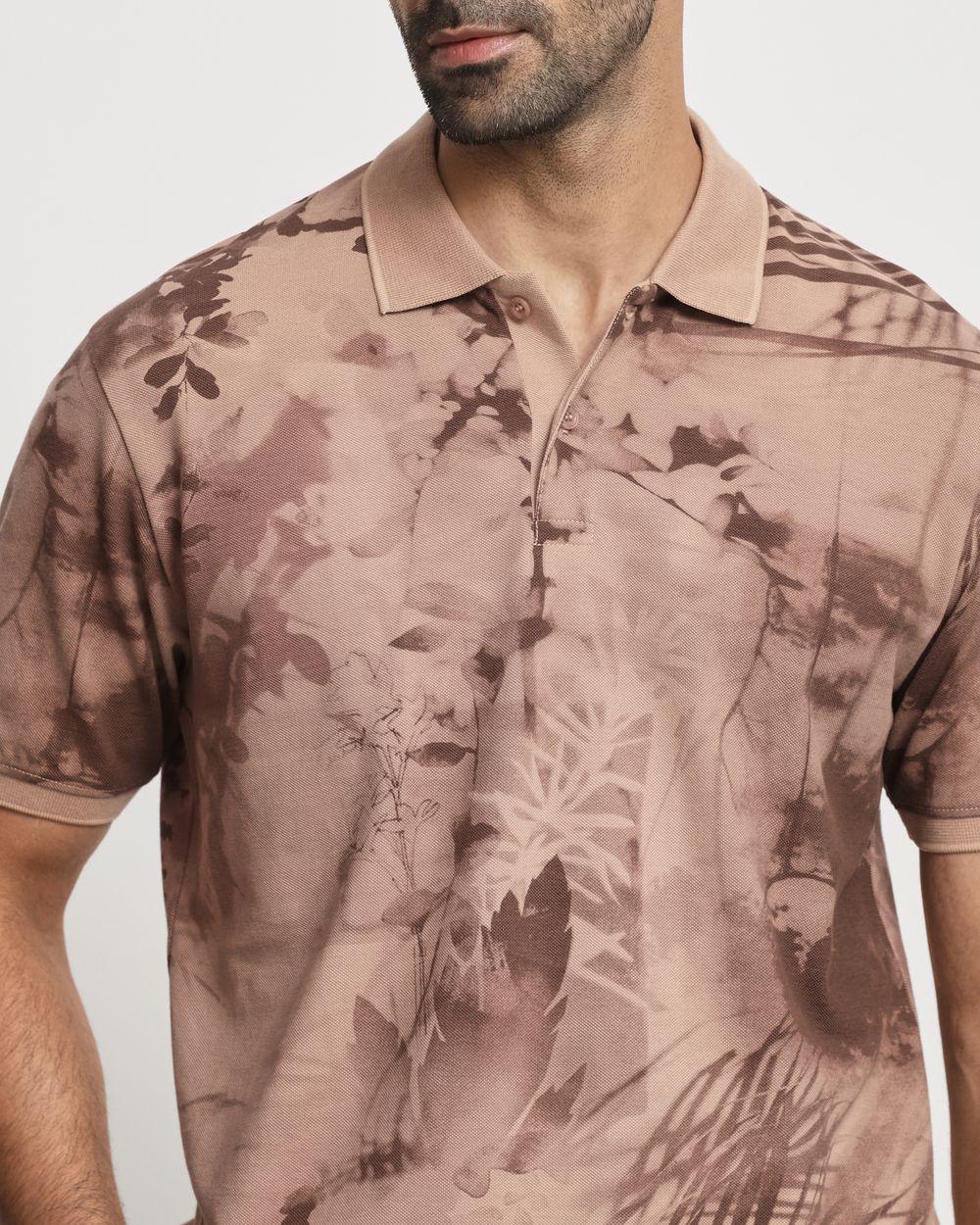 Brown Floral Print Slim Fit Polo