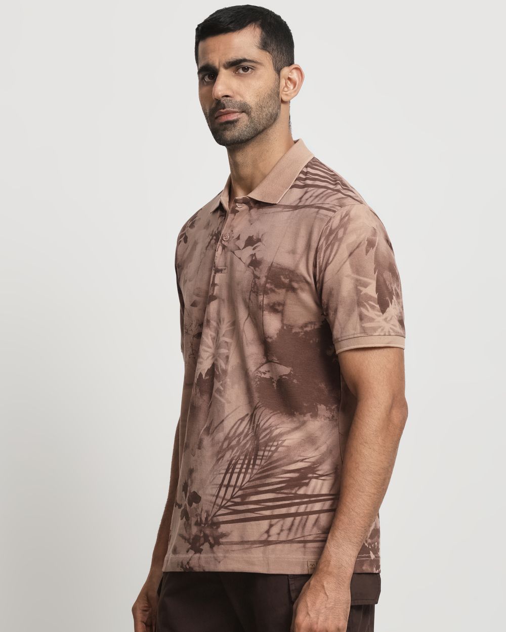 Brown Floral Print Slim Fit Polo