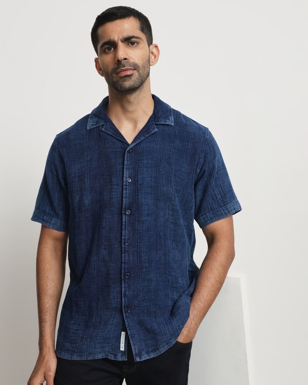 Dark Indigo Blue Denim Plain Relaxed Fit Casual Shirt
