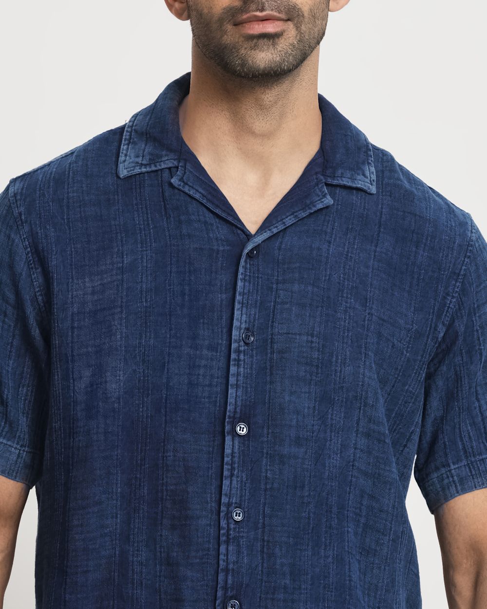 Dark Indigo Blue Denim Plain Relaxed Fit Casual Shirt