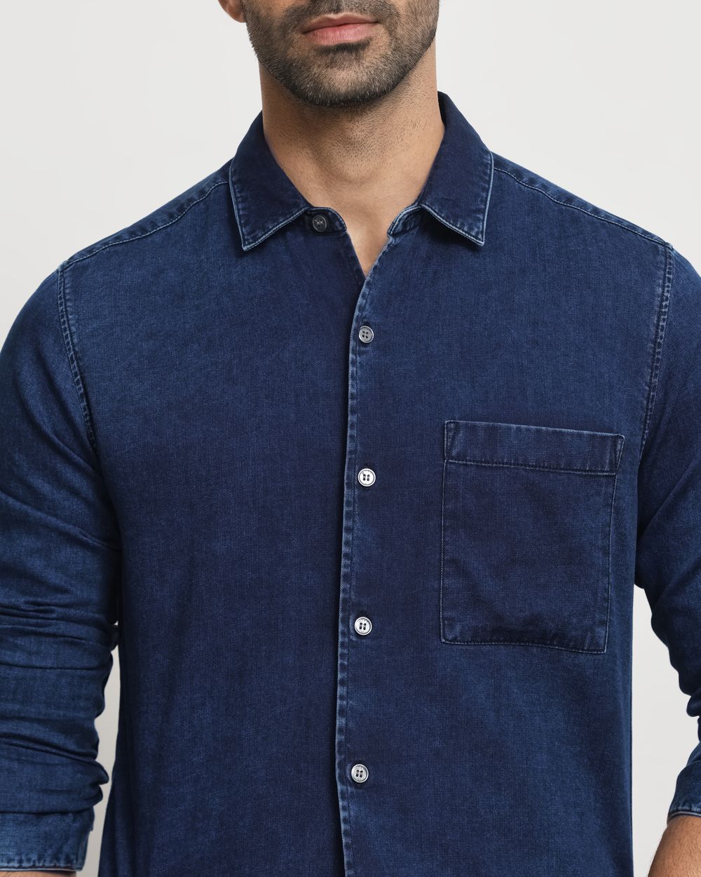 Indigo Blue Denim Plain Slim Fit Casual Shirt