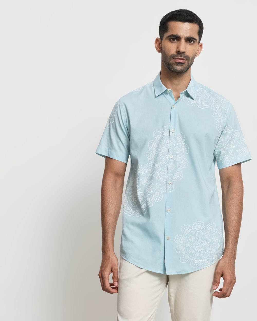 Light Blue Paisley Print Slim Fit Casual Shirt
