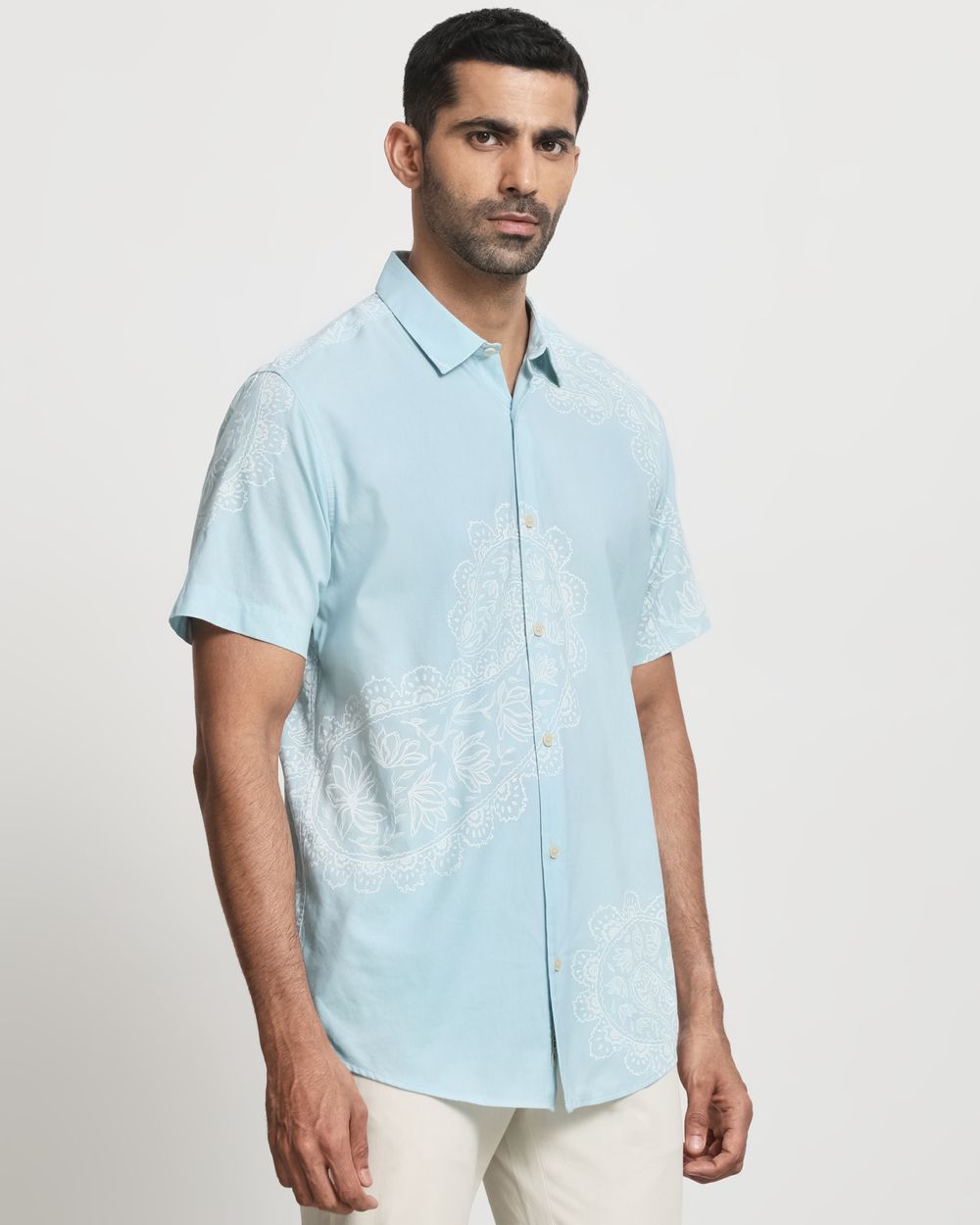 Light Blue Paisley Print Slim Fit Casual Shirt