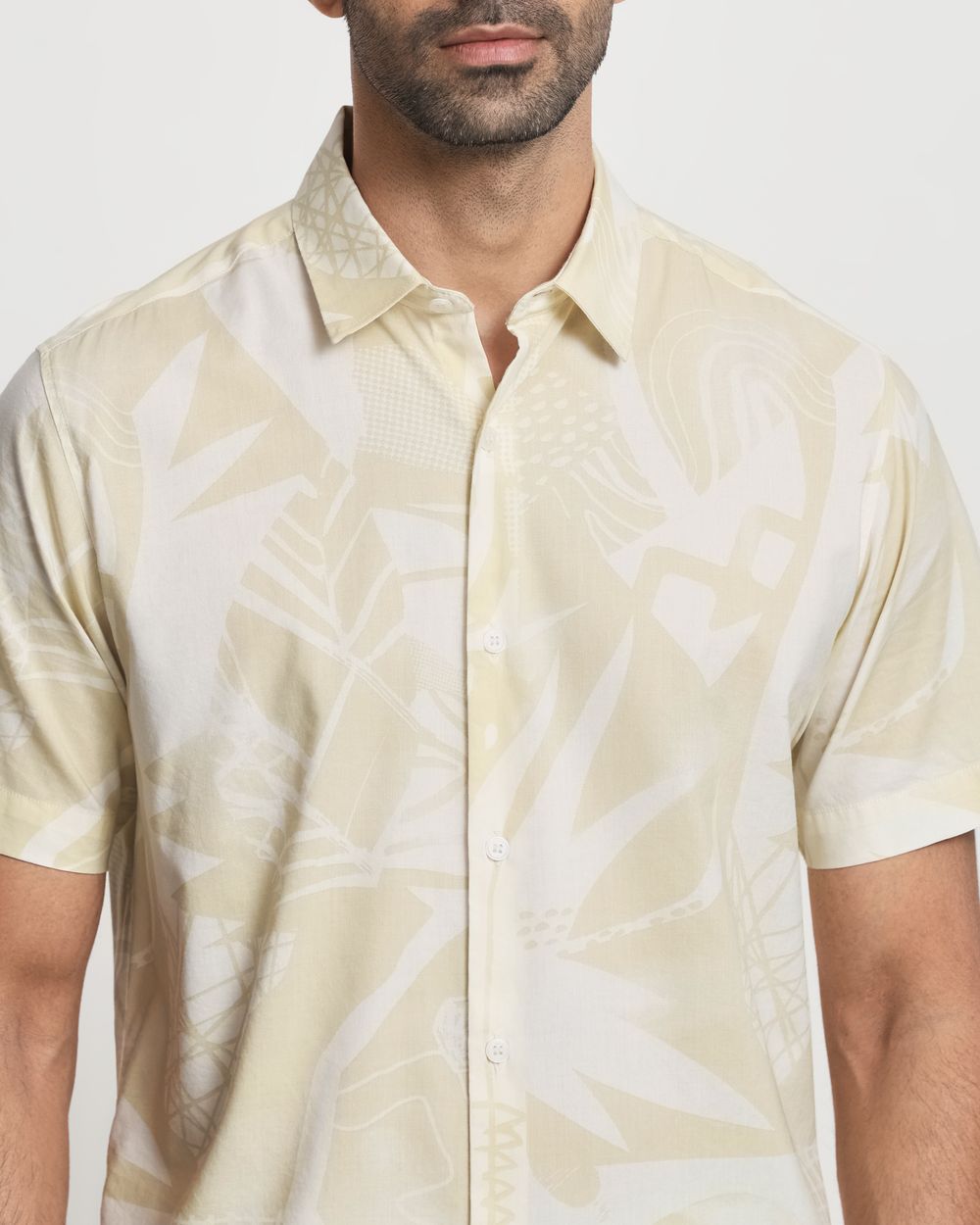Beige Tonal Print Slim Fit Casual Shirt