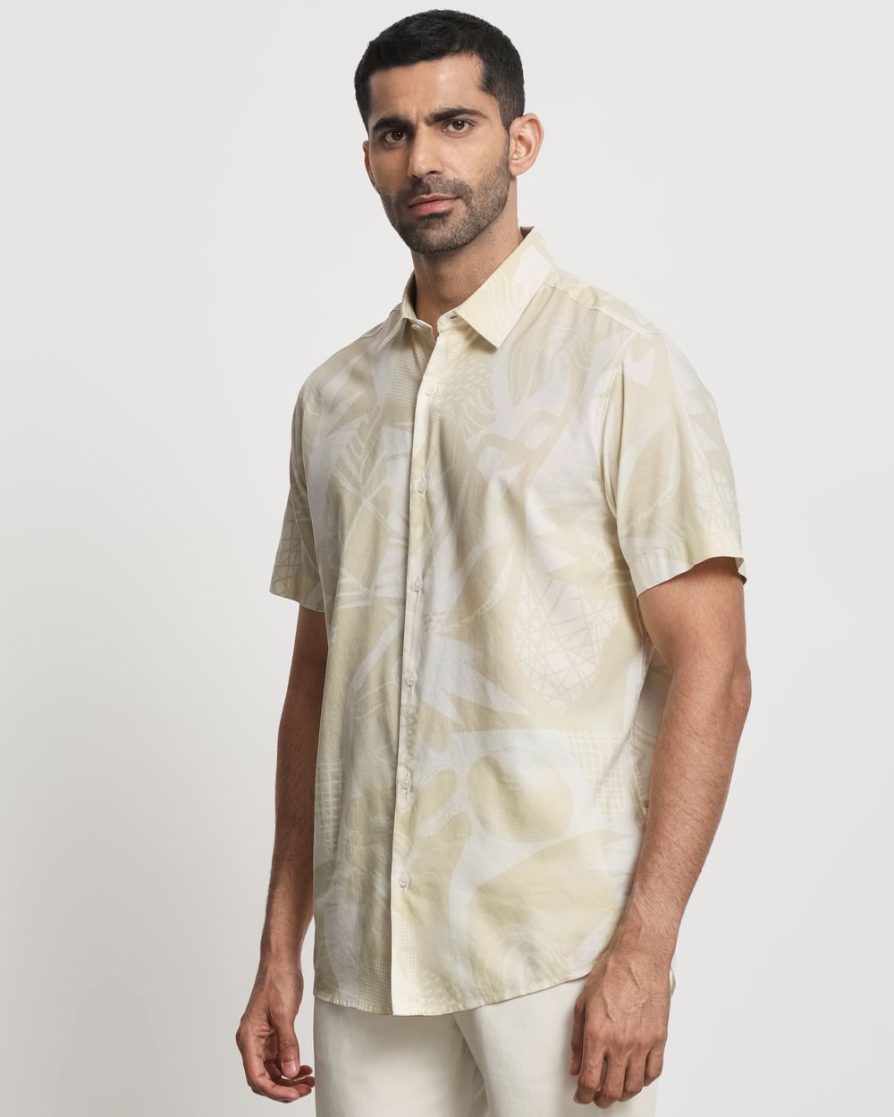 Beige Tonal Print Slim Fit Casual Shirt