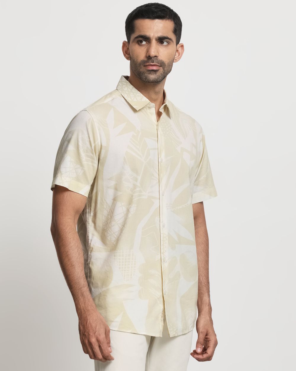 Beige Tonal Print Slim Fit Casual Shirt