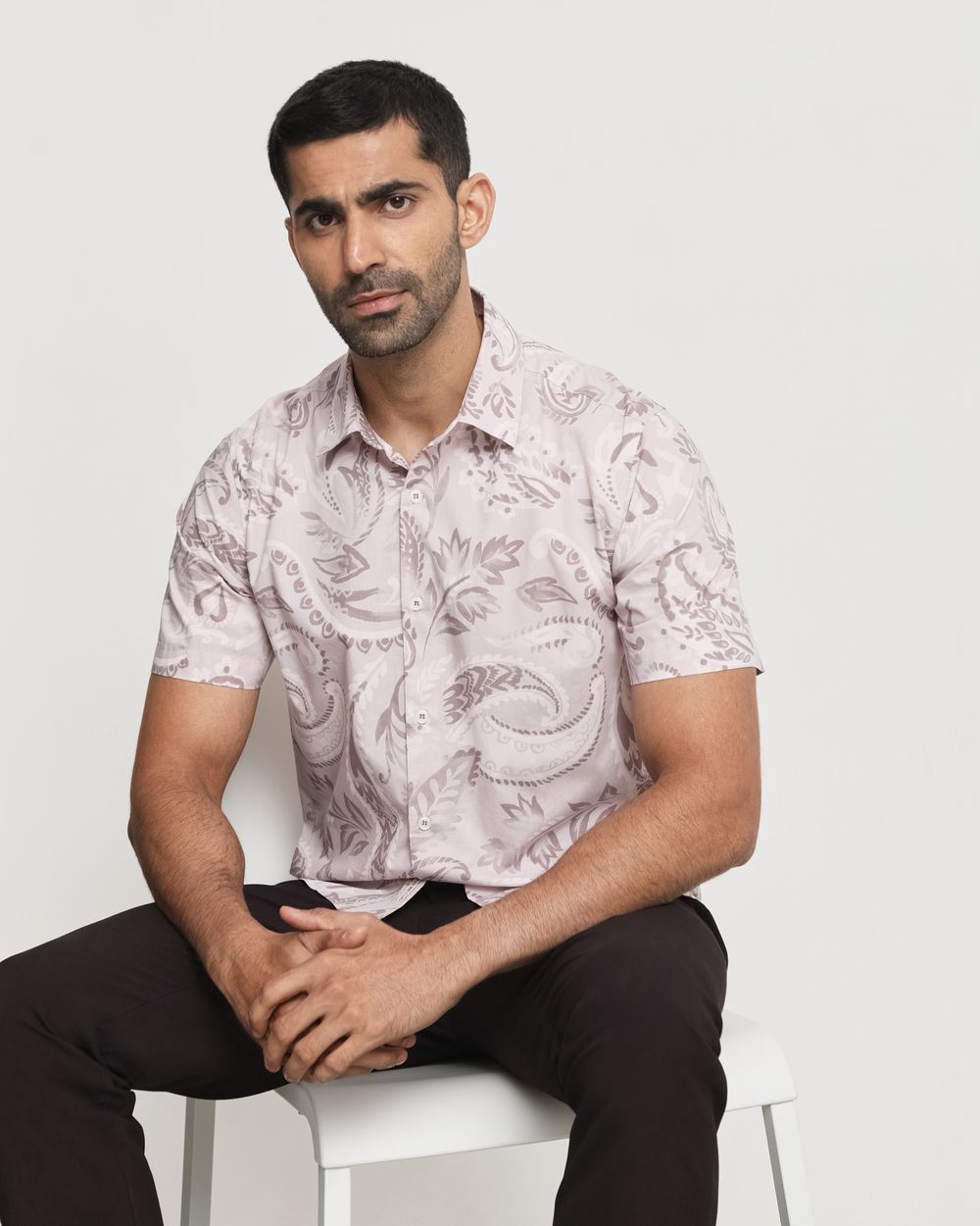 Pink Paisley Print Slim Fit Casual Shirt