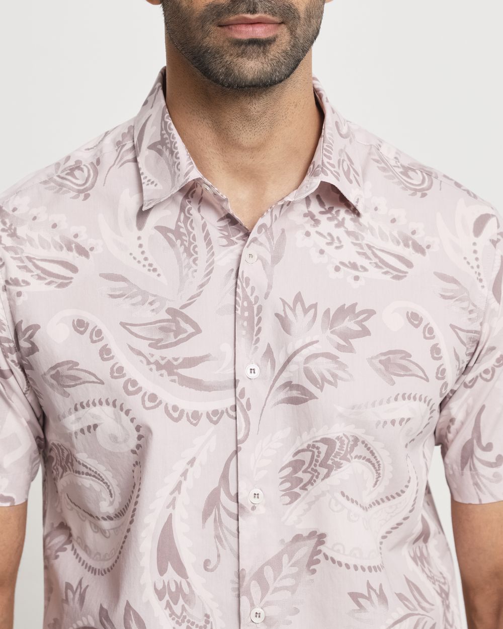 Pink Paisley Print Slim Fit Casual Shirt