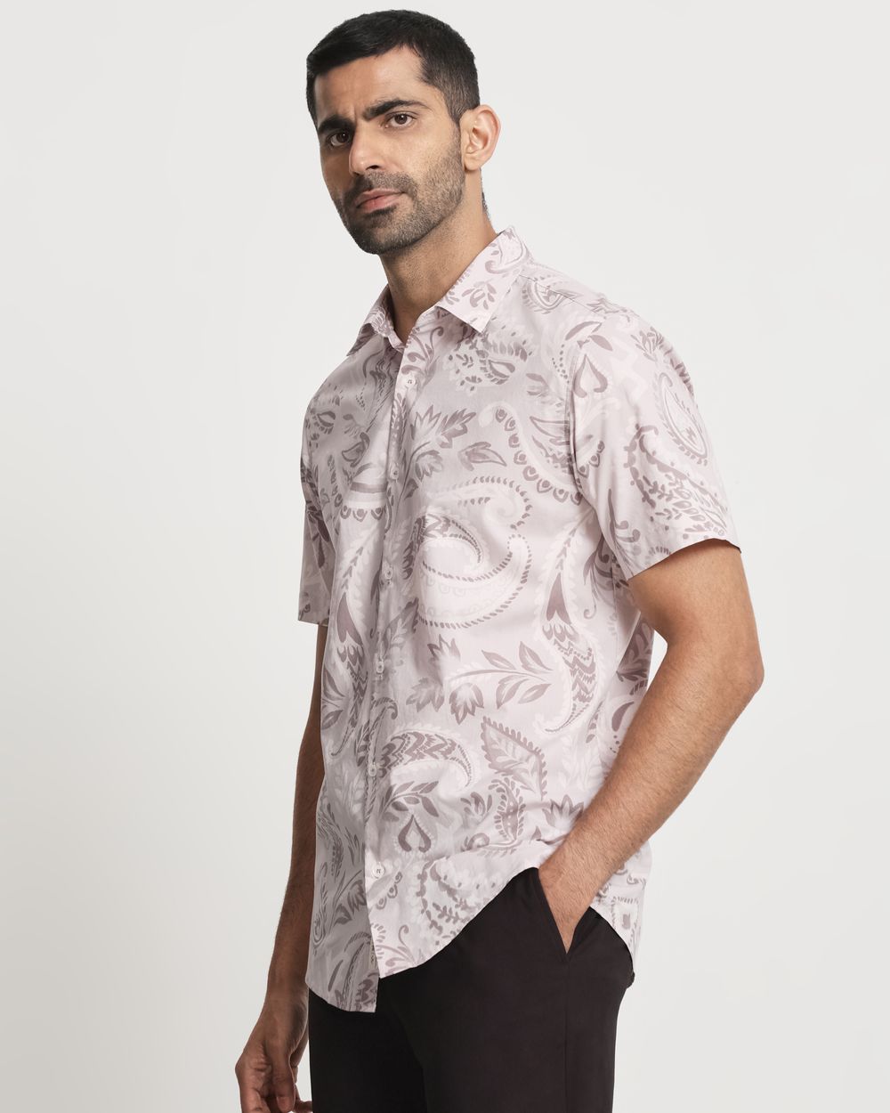 Pink Paisley Print Slim Fit Casual Shirt