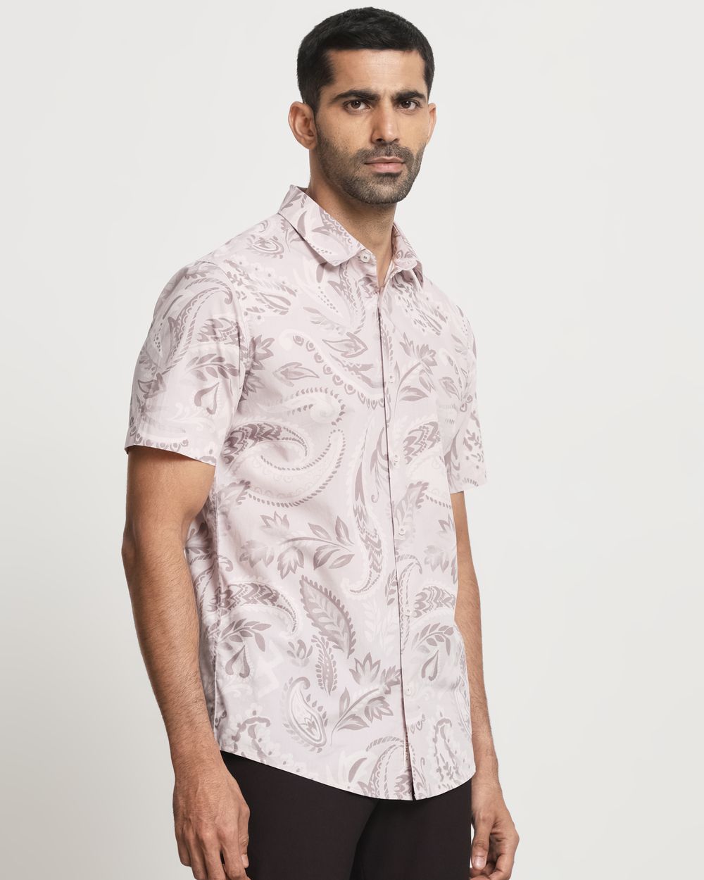 Pink Paisley Print Slim Fit Casual Shirt