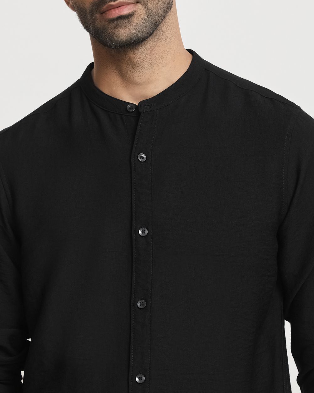 Black Textured Plain Slim Fit Casual Shirt