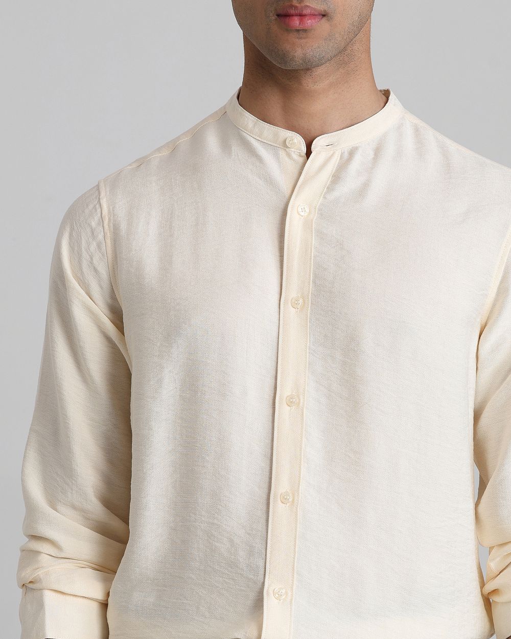 Off White Textured Plain Slim Fit Casual Shirt