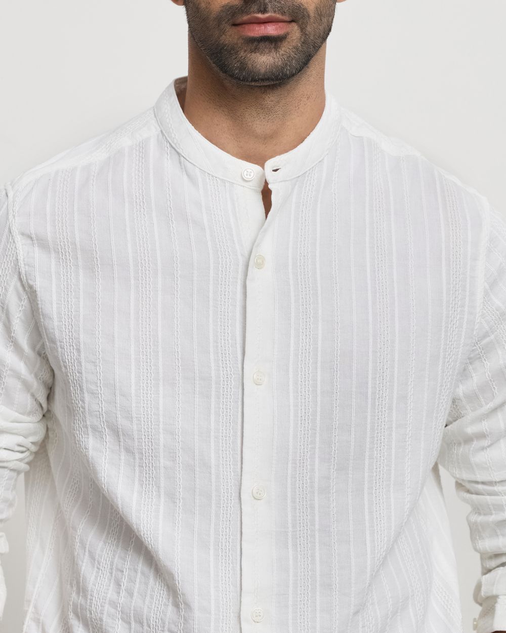 White Textured Plain Slim Fit Casual Shirt