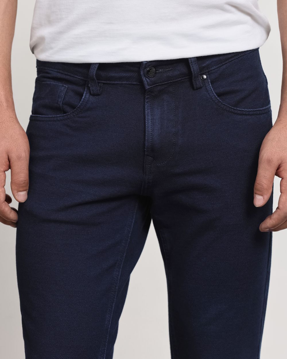 Deep Indigo Blue Ankle Length Jersey Denim