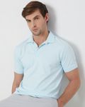 Light Blue Textured Plain Slim Fit Polo T-Shirt