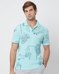 Light Blue Tribal Print Slim Fit Polo T-Shirt