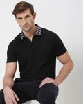 Navy Printed Collar Slim Fit Polo