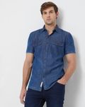 Indigo Blue Denim Plain Slim Fit Casual Shirt