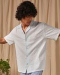 Light Blue Jacquard Plain Loose Fit Casual Shirt