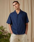 Navy Jacquard Plain Loose Fit Casual Shirt