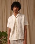 Off White Embroidered Plain Loose Fit Casual Shirt