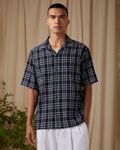 Navy Large Check Loose Fit Casual Shirt