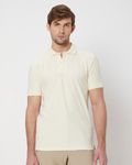 Off White Textured Plain Slim Fit Jersey Polo T-Shirt